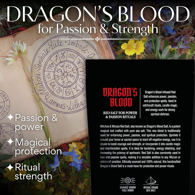 Red Dragon’s Blood Sea Salt for Power, Passion & Protection – Natural Real Salt Ideal for Witchcraft Rituals, Candle Magic & Energy Work – 5 Oz Bag, Witches & Wiccan