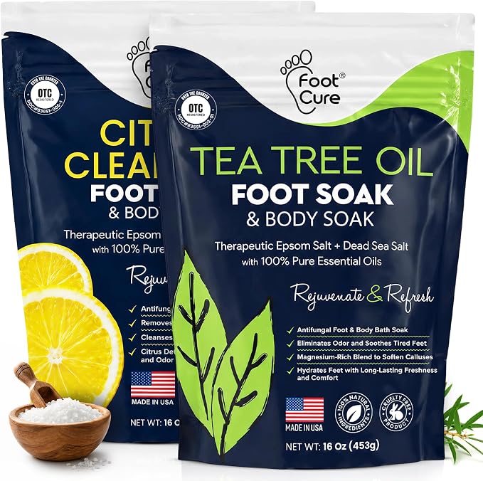 FOOT CURE Tea Tree & Citrus Foot Soak with Epsom Salt – Supports Tired Feet, Softens Calluses, and Refreshes (Pack of 2)