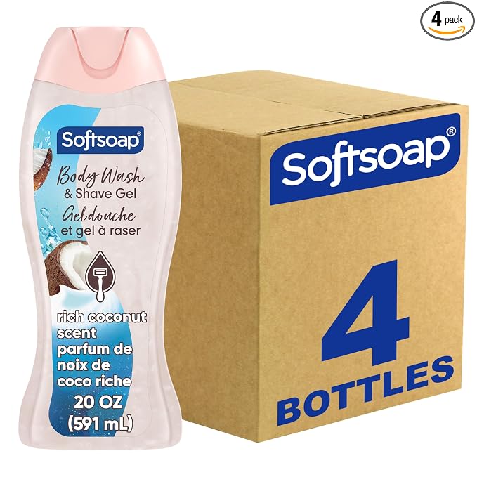 Softsoap Moisturizing Body Wash and Shave Gel, For Softer Feeling Skin, Helps Razor Glide, Rich Coconut Scent, 20 fl oz
