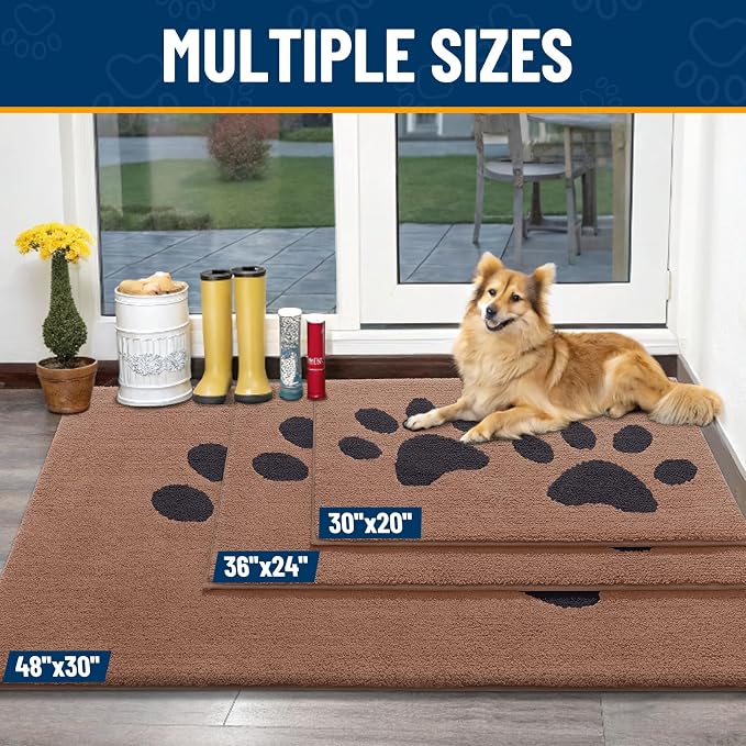 Smiry Dog Door Mat for Muddy Paws, Absorbs Moisture and Dirt, Low-Profile Entryway Mat with Non-Slip Backing, Entry Indoor Outdoor Doormat for Inside Floor (59x24 Inches, Camel and Black, Paw)