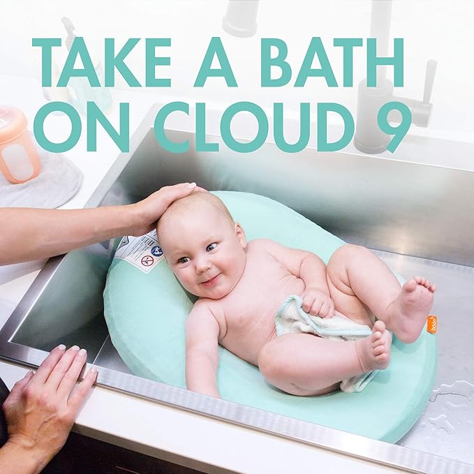 Boon Puff Inflatable Baby Bather - Infant Bathtub Includes Microfleece Cover and Contoured Sides – Inflatable Baby Bathtub for Newborns and Infants