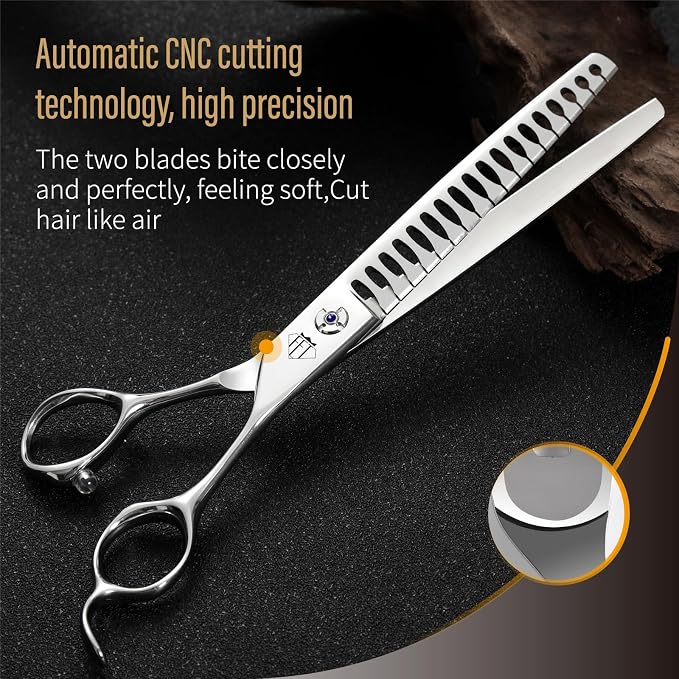 Fenice Professional Pet Grooming Scissors, High-End Dog Hair Cutting Shears with Ergonomic Handle, Super Hard Alloy Steel, CNC Precision Craftsmanship (Chunker, 7.0")