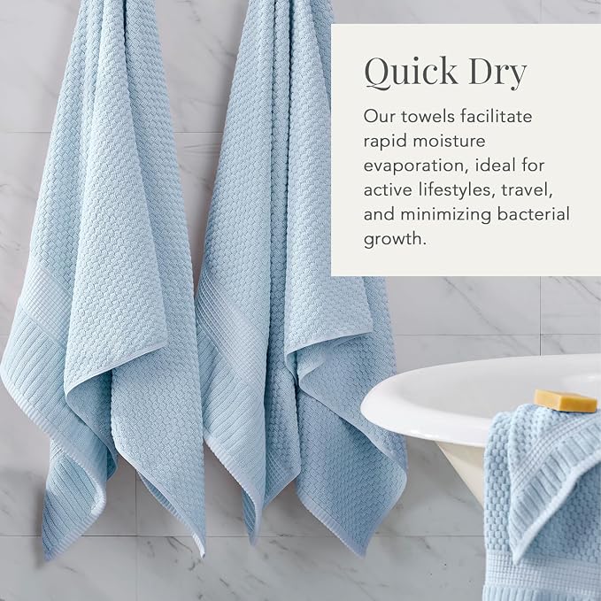 NY Loft 100% Cotton 6-Pack Hand Towel Set | Blue | Oeko-TEX | Quick-Dry | Six 16" x 28" Hand Towels | Super Absorbent | Designer-Styled Texture