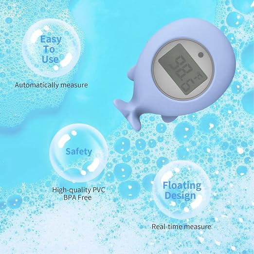 Baby Bath Thermometer, Durable ABS Digital Display Silent Alarm Whale Floating Digital Thermometer for Newborns Toddlers Parents Safe Bath Time