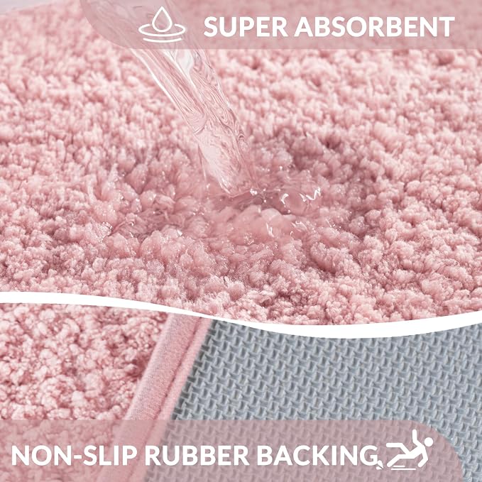 Exclusivo Mezcla Bathroom Rugs Mat 17x24, Extra Soft Non Slip Absorbent Water Microfiber Bath Rugs, Machine Washable Quick Dry Bath Mats, Shower, Home Decor, Solid Pink
