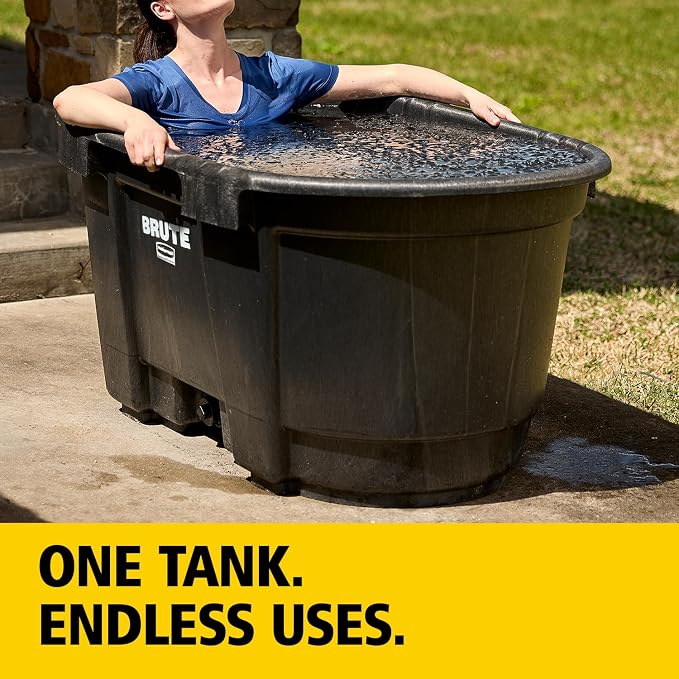 Rubbermaid Commercial Products Stock Tank 100-Gallons Structural Foam Heavy Duty Container for Livestock/Animal/Cattle Feed & Water Outdoor Homemade Pool/Hot Tub/Bathtub & Pet Cleaning/Dog Wash