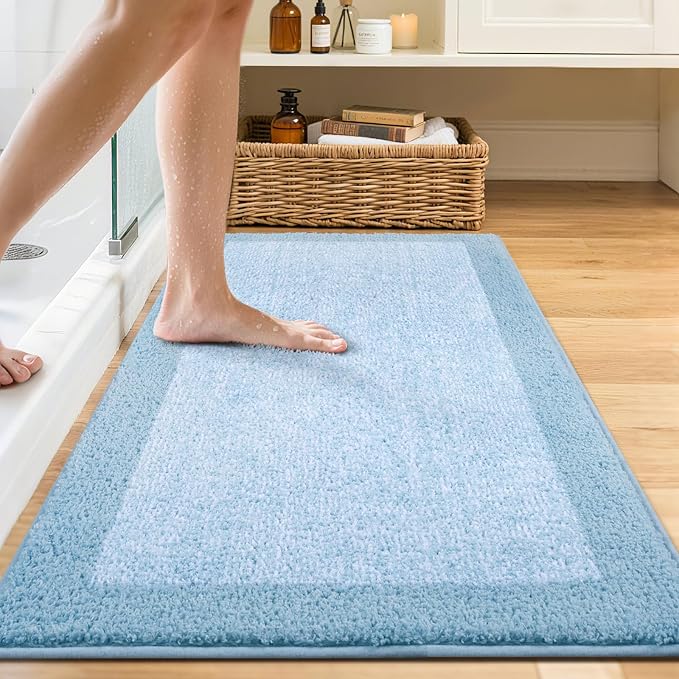 Bathroom Rugs 40x24 Non Slip Washable, Light Blue Bath Mat for Bathroom Floor Tub, Soft Absorbent Quick Dry Mats for Shower, Bathtub,Home Decor