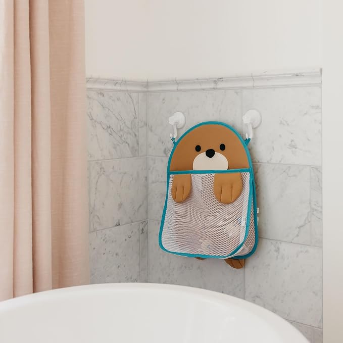 Copper Pearl Oceana Extra-Large Mesh Bath Toy Holder with Suction Cups: Quick-Dry Bath Toy Storage Net for Bathtub, Wally