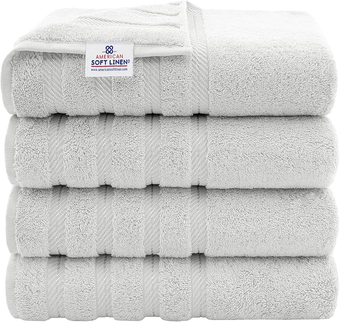 American Soft Linen 100% Cotton Luxury Turkish Towels, 4 PC Bath Towel Set | Soft Absorbent Quick Dry OEKO Tex Standard 100 Certificated Durable Machine Washable Breathable Premium Hotel Quality
