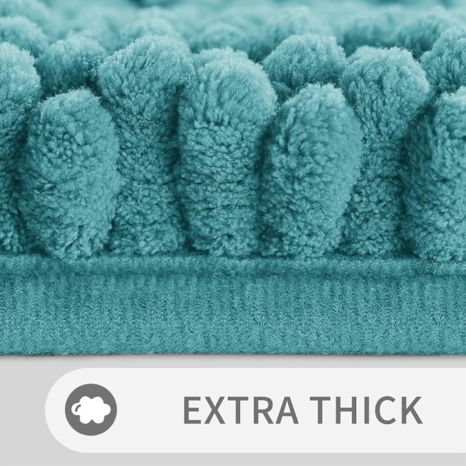 Yimobra Toilet Rugs U Shaped Washable 24 x 20, Non Slip and Super Absorbent Toilet Mat, Quick Dry, Ultra Luxury Microfiber Chenille Plush Fluffy Contour Bath Rugs for Toilet Base, Teal Blue