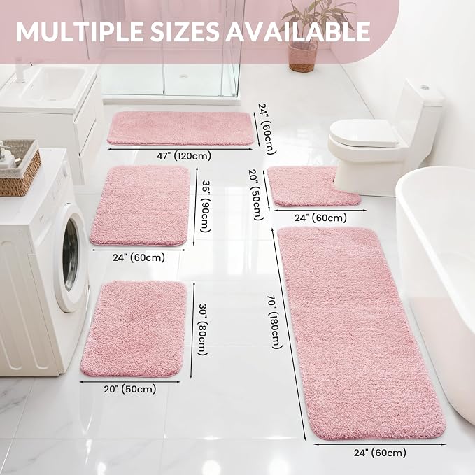 Exclusivo Mezcla Bathroom Rugs Mat 24x47, Extra Soft Non Slip Absorbent Water Microfiber Bath Rugs, Machine Washable Quick Dry Bath Mats, Shower, Home Decor, Solid Pink