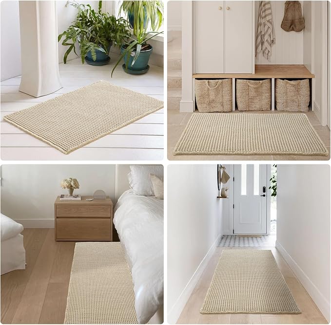 TYUU Pale Beige Bathroom Rug, Waffle Bath Mat Non Slip Washable Super Absorbent Quick Dry Boho Farmhouse Bathroom Decor, 48''x24'' / 4'x2' Pale Beige