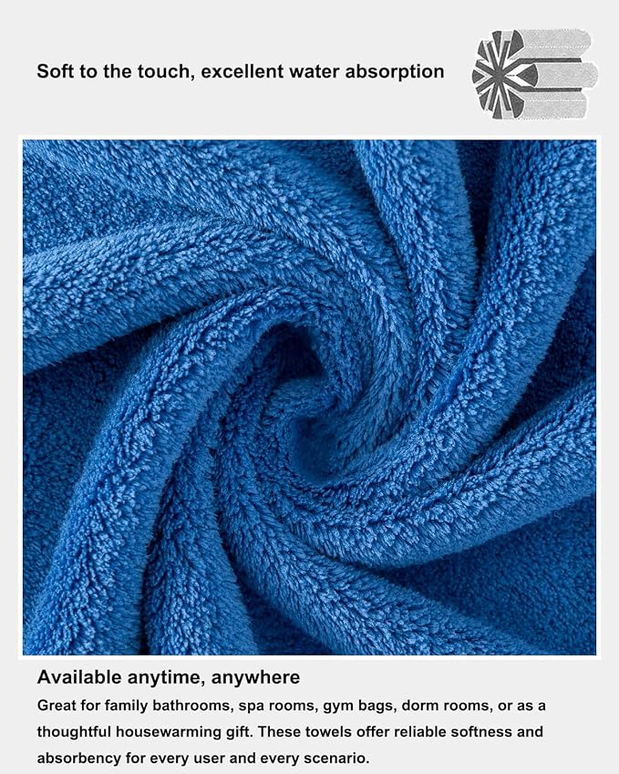 sakano 4-Piece Bath Towel Set,Quick-Dry Absorbent Lint Free & Launder Soft Coral Velvet Microfiber Towels for Bathing, Fitness, Spa, and Guest Use -Blue, 28 x 55 inches
