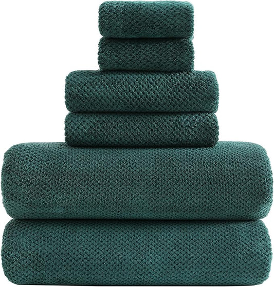 YTYC 29x59 Inch Bath Towels Set of 6 Large, Super Soft Lint Free Lightweight Microfiber Shower Towels for Bathroom 80% Polyester (Teal, 6 Piece)