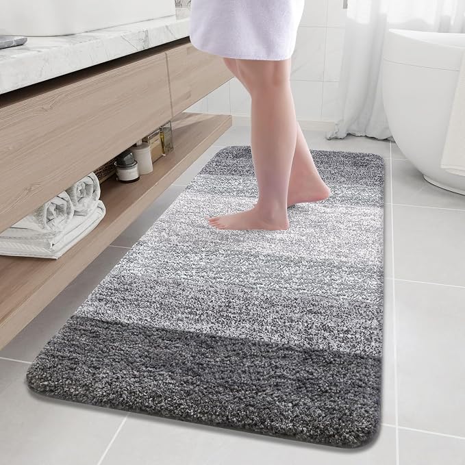 Arotive Microfiber Bathroom Rugs, Shaggy Soft and Absorbent Bath Rug, Thick Plush Machine Washable Dry Bath Mats for Bathroom, Tub and Shower, 59x24, Grey, Rectangular