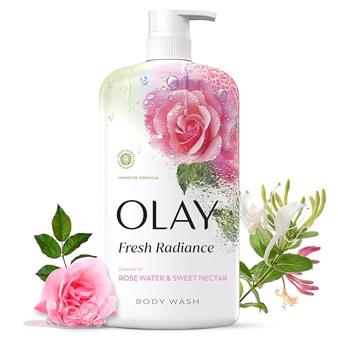 Olay Body Wash for Women, Fresh Radiance, 24/7 Skin-Loving Freshness, Visibly Radiant, Plant Based Cleansers, Vitamin B3 & Antioxidant Blend, All Skin Types, Rose Water & Sweet Nectar Scent, 29 fl oz