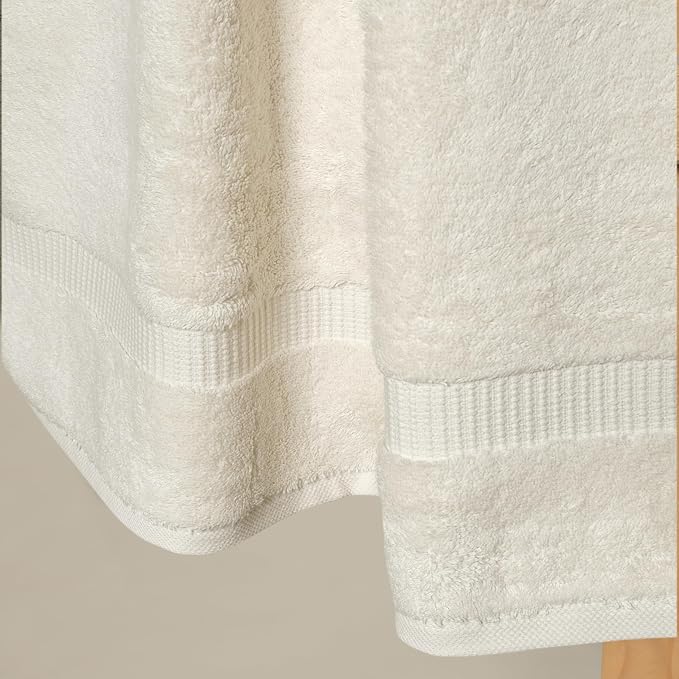SALBAKOS 100% Turkish Cotton Bath Towel Set of 4, 27x54 inch | Premium Quality | Hotel & Spa Collection | Ultra Soft, Super Absorbent, Long Lasting Bath Towels | Made in Turkey (Ivory, 4 Bath Towels)