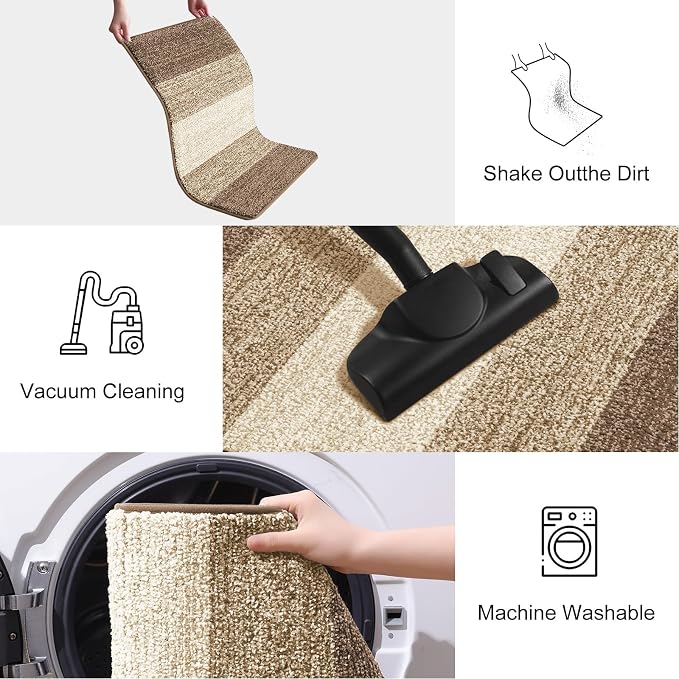 Smiry Dog Door Mat for Muddy Paws, Absorbs Moisture and Dirt, Low-Profile Entryway Mat with Non-Slip Backing, Entry Indoor Outdoor Doormat for Inside Floor (48x30 Inches, Khaki, Striped)