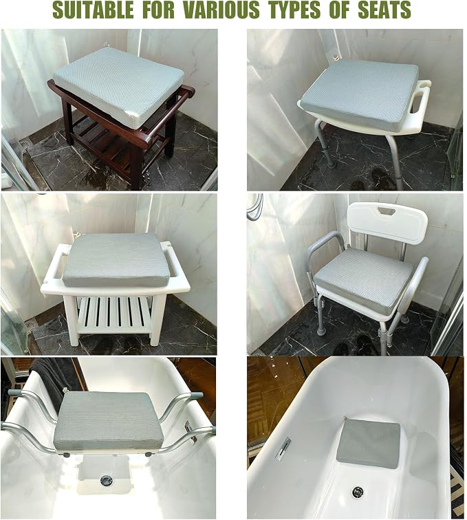 Shower Seat Cushion,Thickened Shower Chair Cushion 4D Air Fiber Material,Machine Washable and Fast Drying Suitable for Shower Seats Bathtub Baths, Poolside Scenes，Light Gray
