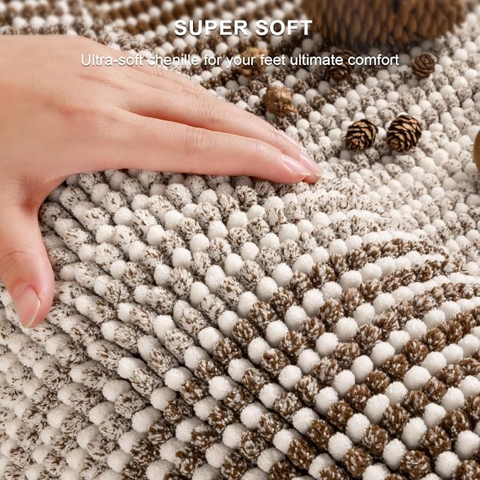 BSICPRO Bathroom Rugs and Mats Sets, 2 Piece Thick Absorbent Chenille Bath Mat Rug Set Non Slip, Soft Shaggy Bath Room Floor Mats for Bathroom, Machine Washable (Brown, 20" x 60" Plus 20" x 32")
