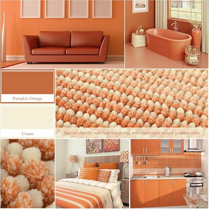 BSICPRO Large Bathroom Rug, Non Slip 24 x 70 Inches Water Absorbent Chenille Runner Rug Floor Mat Machine Washable (Pumpkin Orange)