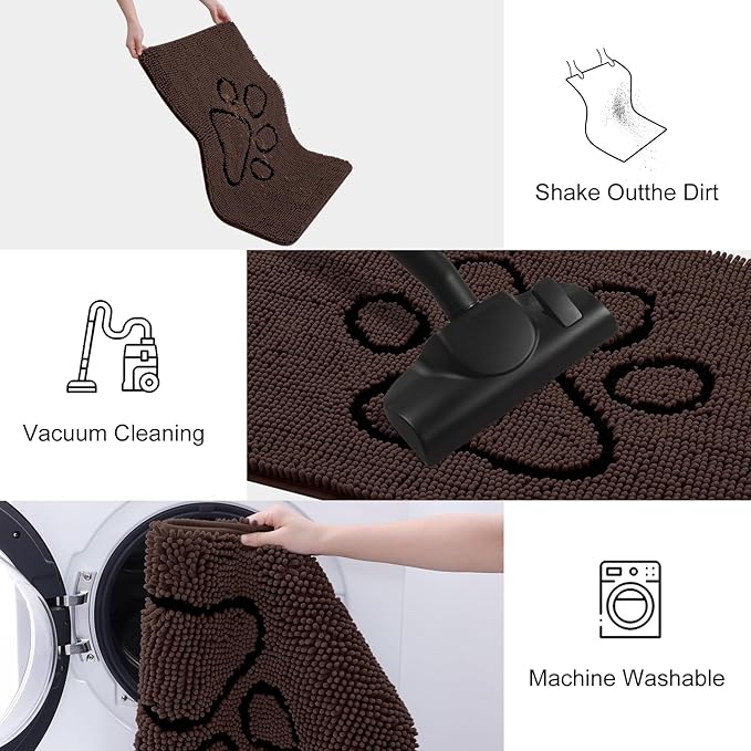 Smiry Dog Door Mat for Muddy Paws, Absorbent Dirt Trapper Non Slip Quick Dry Washable Chenille Mat for Mud Dogs, Entry Rug for Indoor and Outdoor (47x24 Inches, Brown and Black)