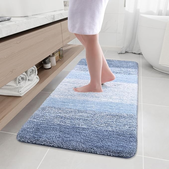 Arotive Microfiber Bathroom Rugs, Shaggy Soft and Absorbent Bath Rug, Thick Plush Machine Washable Dry Bath Mats for Bathroom, Tub and Shower, 47x24, Light Blue, Rectangular