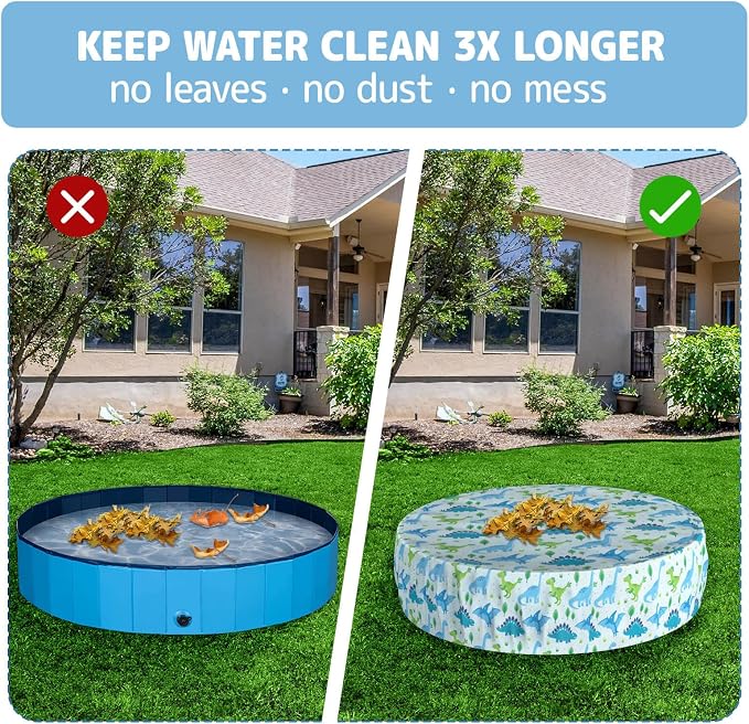 Foldable Dog Pool Cover – Waterproof Round Pet Dog Kiddie Bath Tub Lid Cover, Fit for 32/48/63 Inch Pools, Outdoor Portable Puppy Pool Accessories