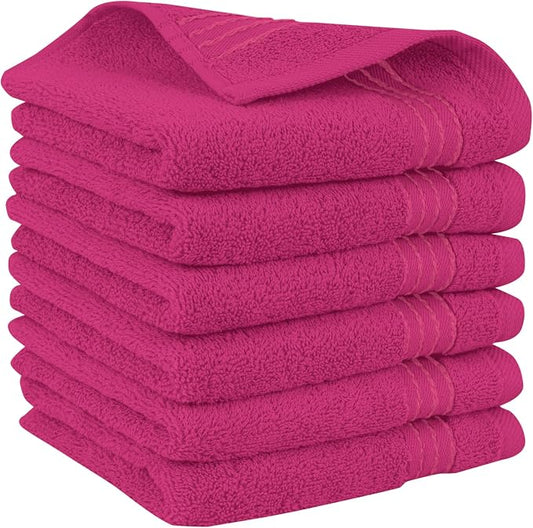 Elegant Comfort Premium Turkish Cotton 6 Pack Washcloths Set - 13 x 13 inch, Luxurious Hotel Spa Quality 100% Turkish Cotton 6PC Washcloth Set - Highly Absorbent - Soft Bathroom Towels, Hot Pink