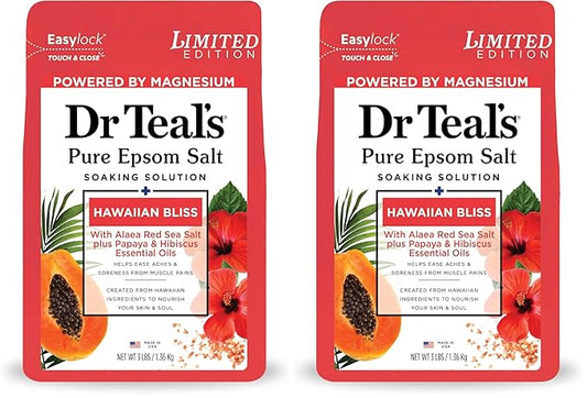 Dr Teal's Epsom Salt Magnesium Soak, Limited Edition Hawaiian Bliss, 3lbs (Pack of 2)