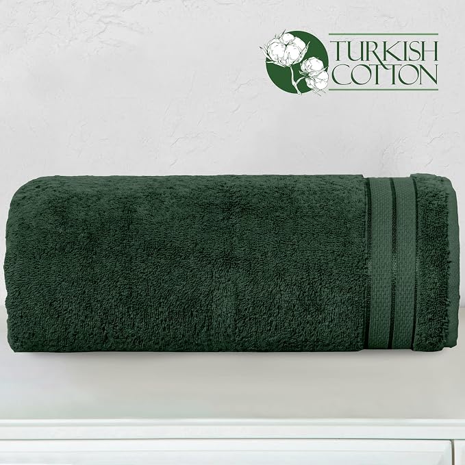 Elegant Comfort Three Line Popcorn Extra Large Luxury Bath Towel - 40" x 80" inch, Premium Hotel Spa Quality 1 Piece Oversized Bath Sheet 100% Turkish Cotton Super Soft Highly Absorbent, Forest Green