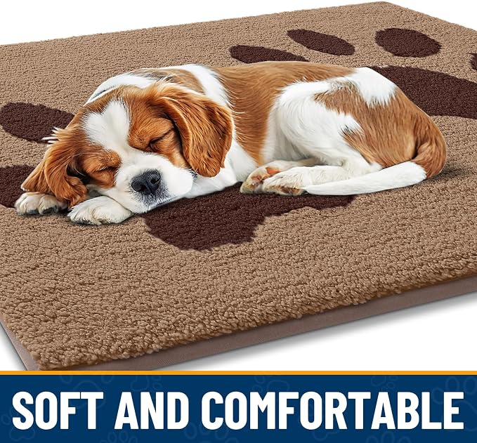 Smiry Dog Door Mat for Muddy Paws, Absorbs Moisture and Dirt, Low-Profile Entryway Mat with Non-Slip Backing, Entry Indoor Outdoor Doormat for Inside Floor (48x30 Inches, Beige, Paw
