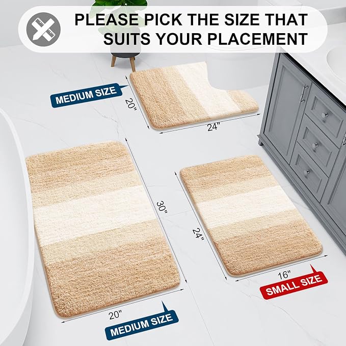 Arotive Microfiber Bathroom Rugs, Shaggy Soft and Absorbent Bath Rug, Thick Plush Machine Washable Dry Bath Mats for Bathroom, Tub and Shower, 59x17, Beige, Rectangular