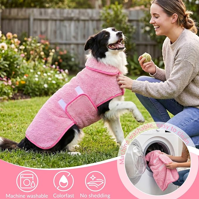 Bienbee Dog Bathrobe, Quick Drying Super Absorbent Pet Robes for Small Medium Large Dogs, Drying Coat for After Bath & Swim, Warm & Cozy Dogs Towels, Dog Puppy Bath Supplies, Pink S