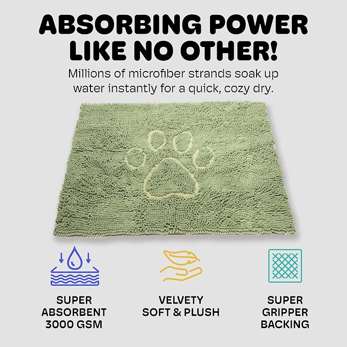 Dog Gone Smart Dirty Dog Doormat Cute Paw Print Ultra Water Absorbent Fast Drying Microfiber Small, Medium, Large and Runner Heavy Non-Skid/Slip Backing Machine Wash, Rain Snow Muddy Wet Shoes & Paws