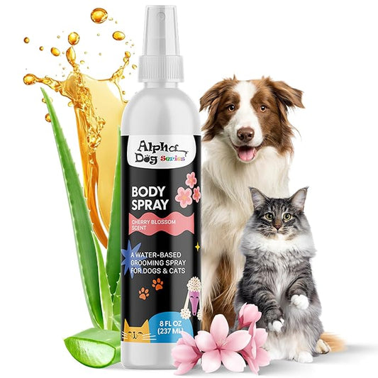 Grooming Body Spray for Dogs & Cats – Long-Lasting Fragrance Deodorizing Mist with Aloe, Odor Eliminator, Alcohol-Free & Non-Toxic Pet Cologne - 8 fl. oz. (Cherry Blossom)