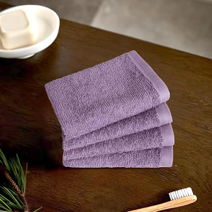Amazon Basics Highly Absorbent, Fast Drying 100% Cotton Washcloths for Bathroom and Face, Machine Washable, 12 x 12 in, Petal Pink, Lavender, White, 24-Pack