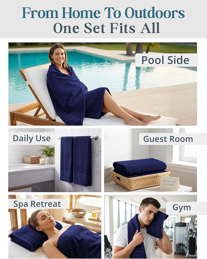 Casa Platino Oversized Bath Sheet Towels, 4 Pack Bath Sheet(36"x 72"), 100% Ring Spun Cotton Bath Sheets, Highly Absorbent Bath Sheet Towels, Quick Dry Bath Towels, Luxury Bath Sheet - Navy