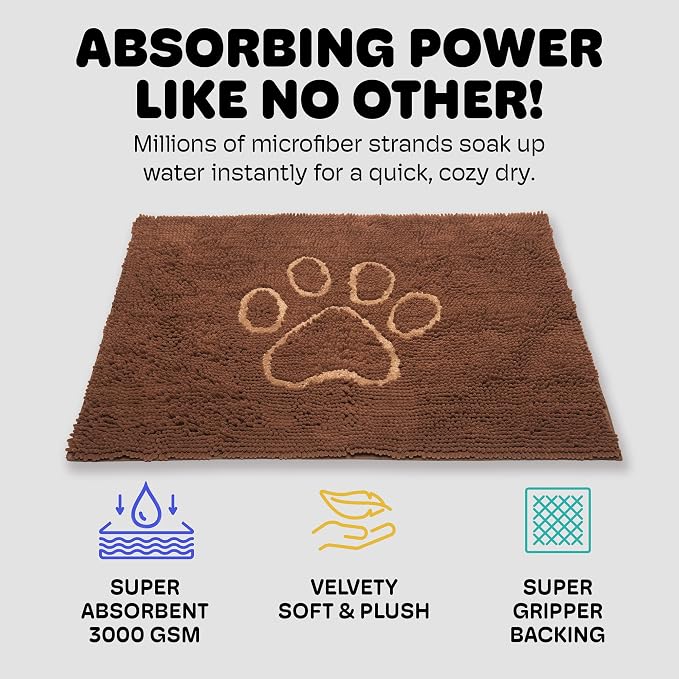 Dog Gone Smart Dirty Dog Doormat - Fast Drying Rug with Super Gripper Backing for Clean Floors - Super Absorbent Microfiber and Machine Washable Mat for Muddy Paws - Mocha