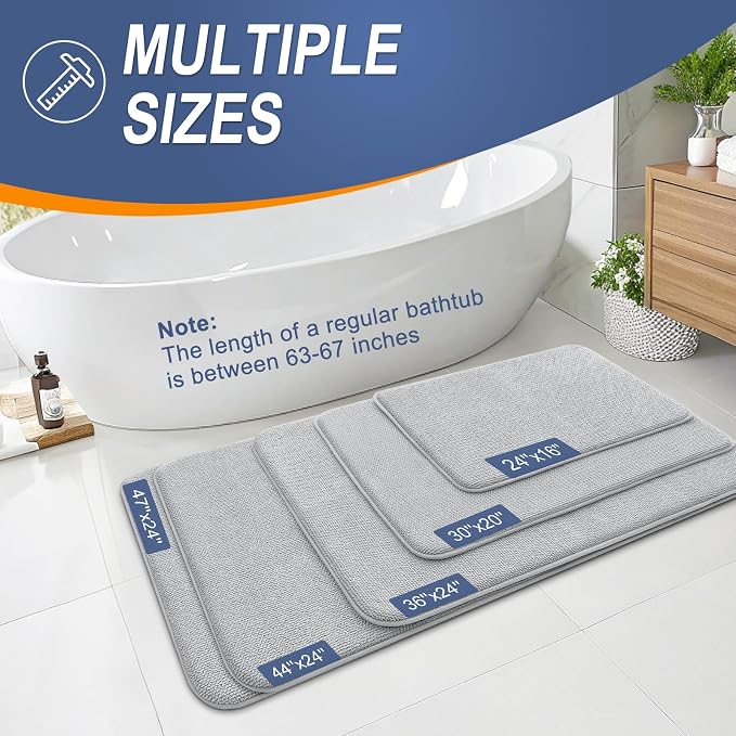 OLANLY Thick Memory Foam Bathroom Runner Rugs 59x20, Extra Soft Absorbent Long Bath Rug, Quick Dry, Non-Slip, Machine Washable Bath Mat for Bathroom, Tub and Shower, Home Decor Accessories, Light Grey