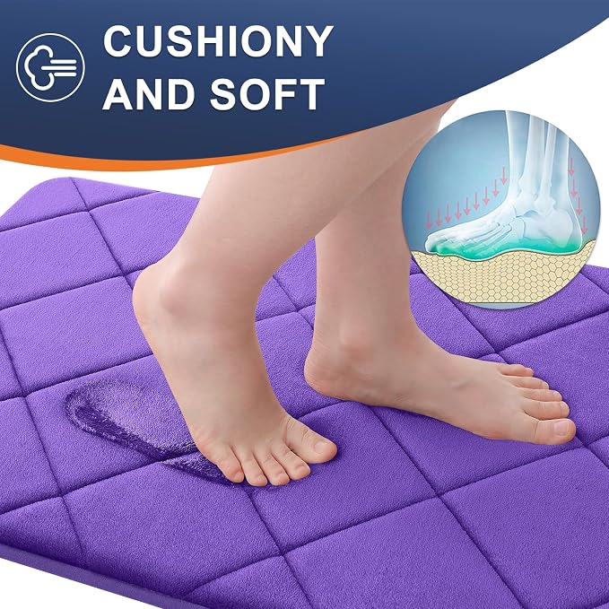 OLANLY Memory Foam Bath Mat 47x32, Ultra Soft and Absorbent Bathroom Rugs, Machine Washable, Comfortable Bath Carpet for Bathroom Floor, Tub and Shower, Purple