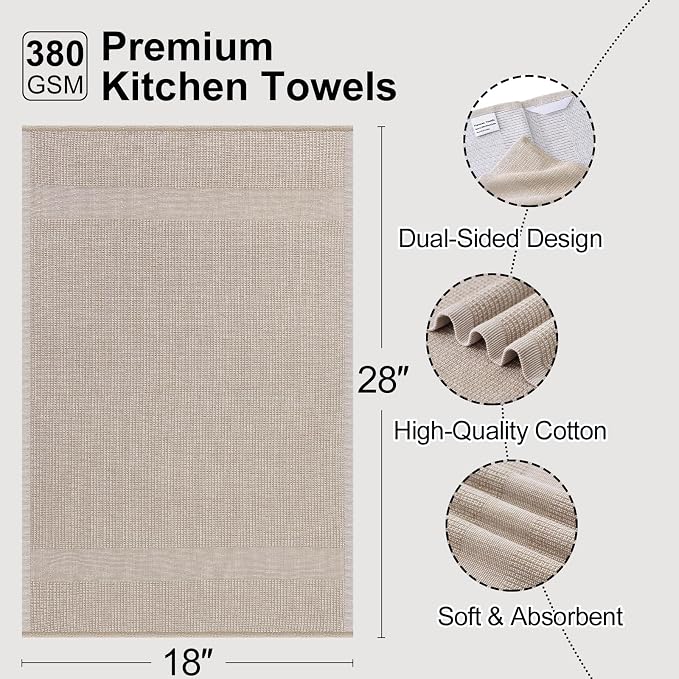 Mordimy Premium Kitchen Towels 6 Pack (18 x 28 Inches, Navy Blue/Khaki/Black), Large Cotton Flat & Terry Kitchen Hand Towel, Super Absorbent Tea Dishtowels Set with Hanging Loop