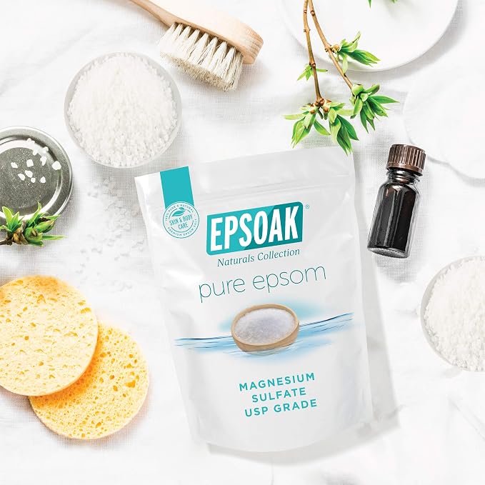 Epsoak Epsom Salt 4 lb. Magnesium Sulfate USP. (Qty. 2 x 2 lb. Bags) Resealable Epsom Salt Bag Unscented, Made in The USA, Cruelty-Free Certified