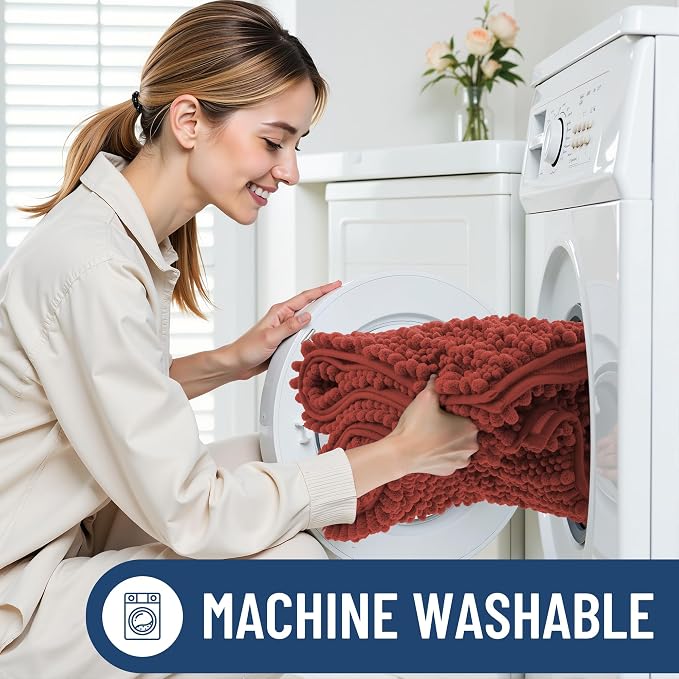 Smiry Bathroom Rugs Mat 24x16, Extra Soft Absorbent Chenille Bath Rugs, Non Slip Rubber Backing Machine Washable Quick Dry Bath Mats for Bathroom Floor, Tub, Shower, Home Decor Accessories, Maple Red