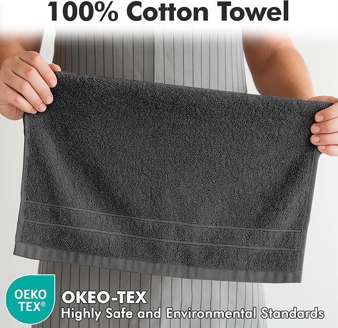 100% Ring Spun Cotton Hand Towels for Bathroom – 550 GSM Soft & Absorbent Towel Set– Pack of 6 Small Towel (34x20in) – Quick Dry Luxury Cotton Hand Towels – Dark Grey