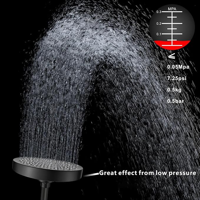 Voolan High Pressure Rain Shower Head with Handheld Spray Combo, Hand Held Filter Showerhead with Self-adhesive Holder and 59" Hose ((Round, Matte Black)