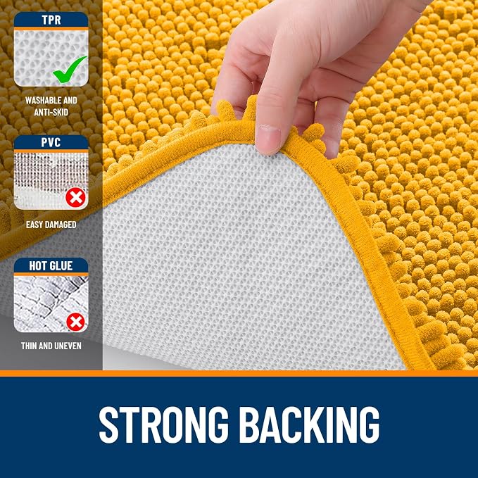 OLANLY Large Bathroom Rugs 59x35, Soft Absorbent Chenille Bath Rugs, Rubber Backing Quick Dry, Machine Washable Bath Mats for Bathroom Floor, Tub and Shower, Home Decor Accessories, Golden Yellow