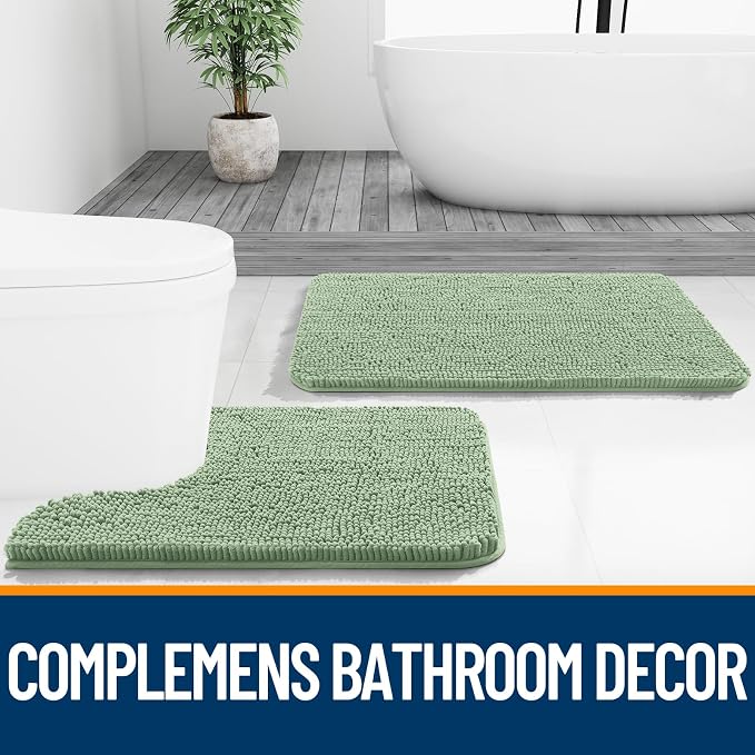 OLANLY Bathroom Runner Rugs 47x17, Soft Absorbent Chenille Bath Rugs, Rubber Backing Quick Dry, Machine Washable Long Bath Mats for Bathroom Floor, Tub and Shower, Home Decor Accessories, Sage Green