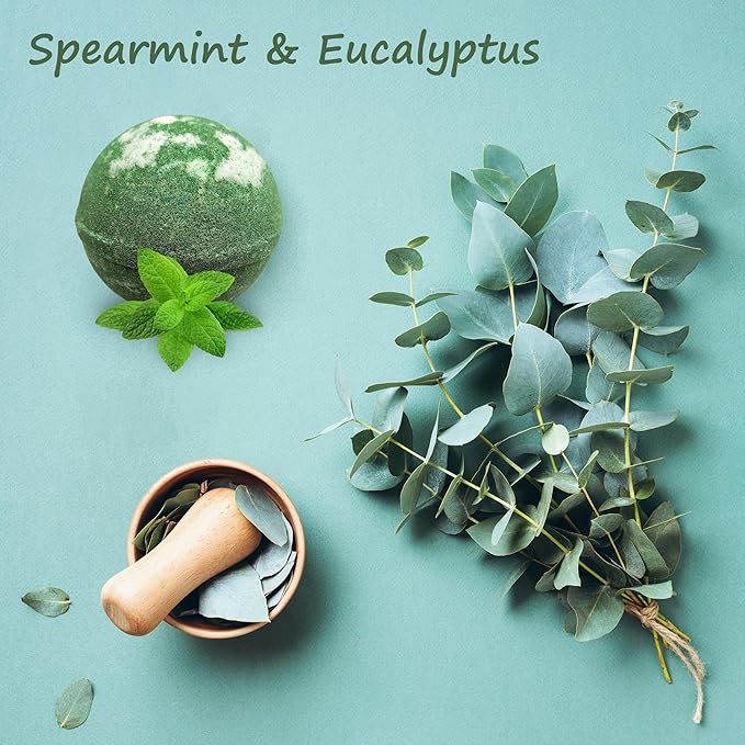 Purelis Handmade 24-Pack Spearmint & Eucalyptus Bath Bombs - Natural Moisturizing Aromatherapy Bath Bombs for Men and Women