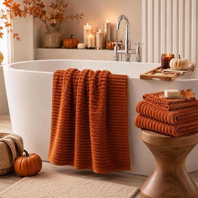 6-Piece Bath Towel Set - Includes 2 Extra Large Bath Sheets (40"x80"), 2 Hand Towels & 2 Washcloths - Premium Microfiber Quick Dry Luxury Towels for Bathroom (Burnt Orange)